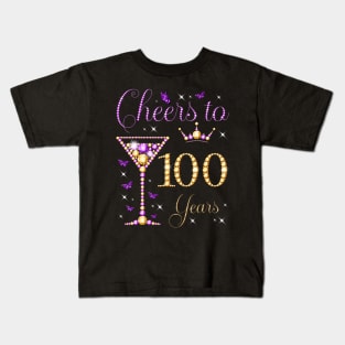 Cheers to 100 Years Old 100th Birthday Party Woman Queen Kids T-Shirt